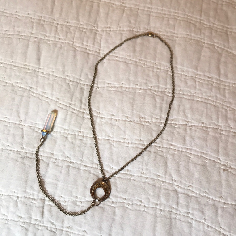 Moon Brass Necklace with Clear Stone